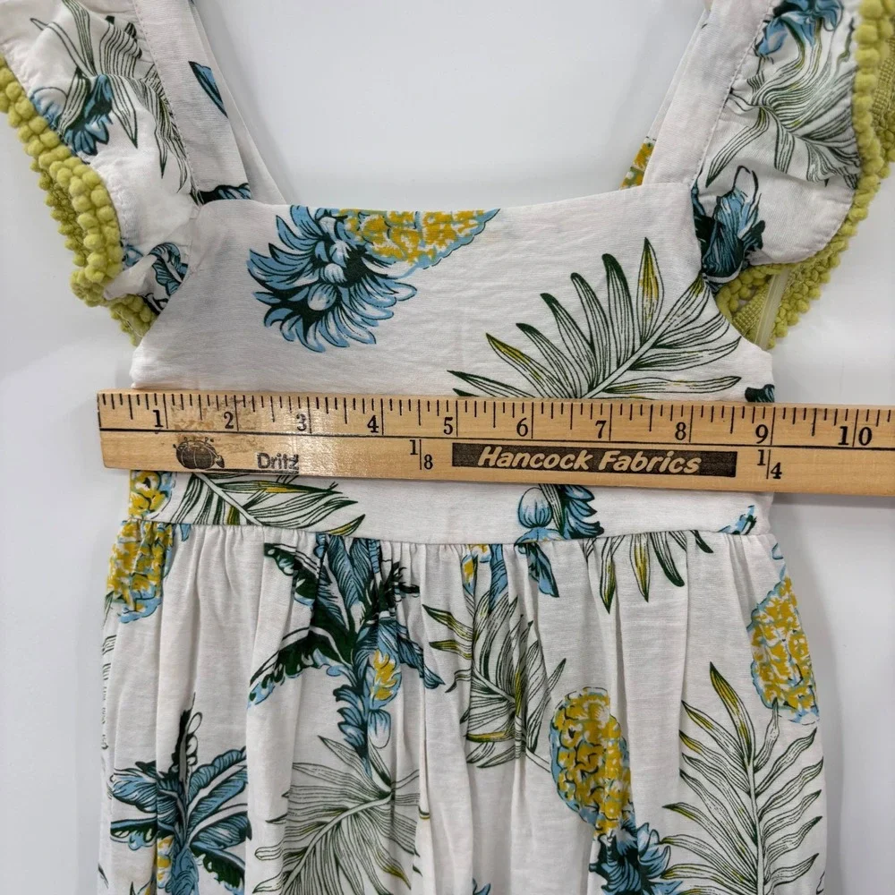 Bonnie Jean Maxi Dress Kids Size 6X White Tropical Pineapple Pom Pom Trim Summer